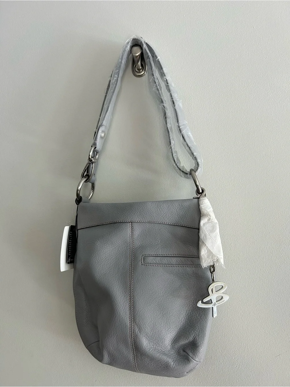 B MAKOWSKY Blue/Gray Leather Shoulder Bag with Silver Buckle